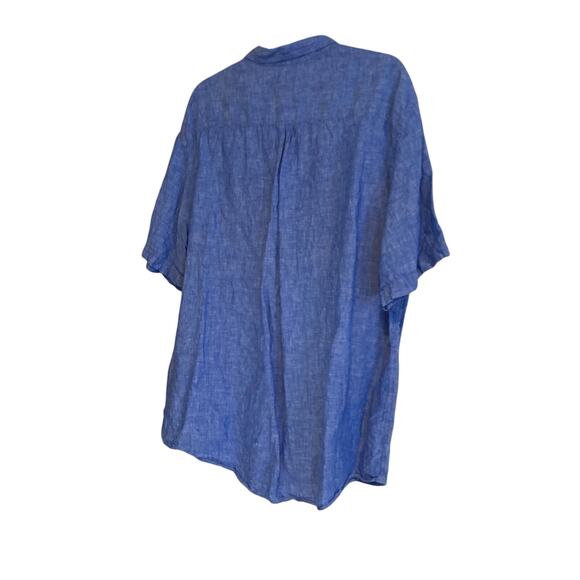 Lands End Blue Traditional Fit Linen Short Sleeve Classic Button Down Shirt XL - Picture 4 of 16